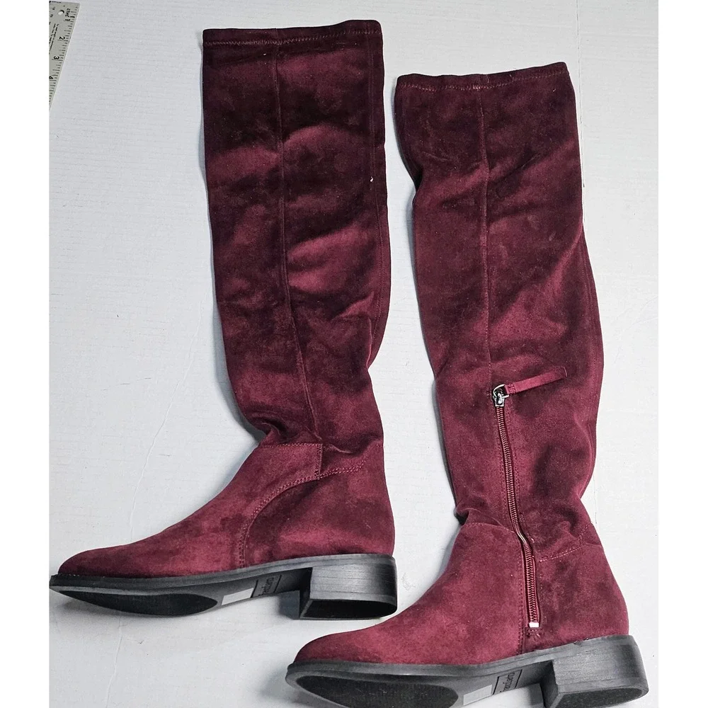 Franco Sarto Bailey Over The Knee Boots Dark Burgundy Suede Block Heel Womens 5M